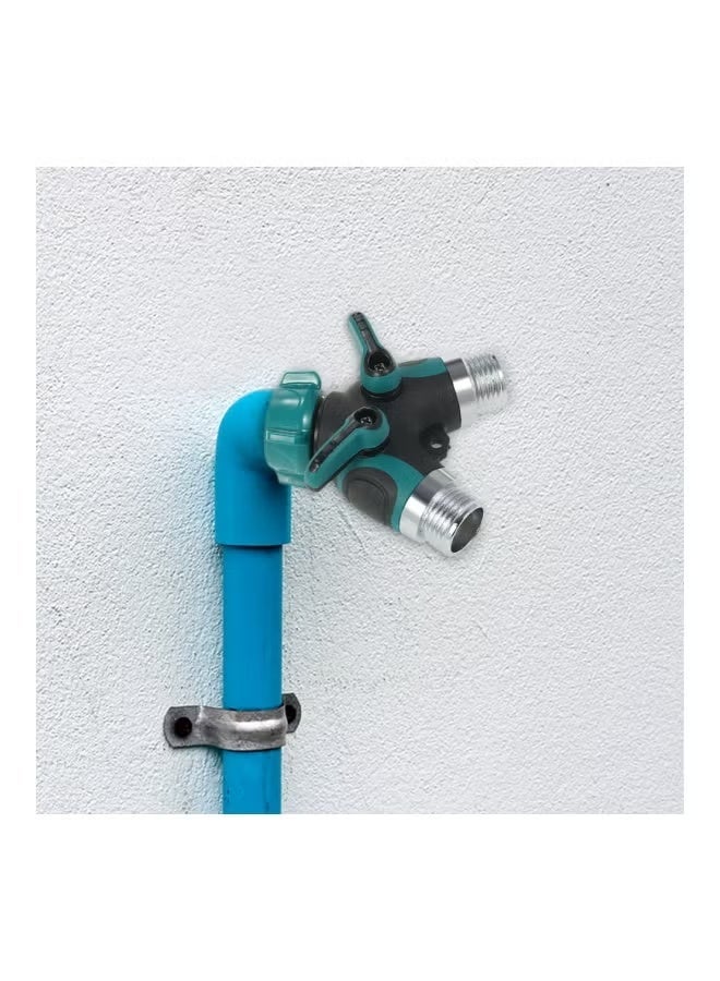 Double Way Hose Splitter Y Connector Black/Blue/Silver 9.5x9.5cm - Image 2